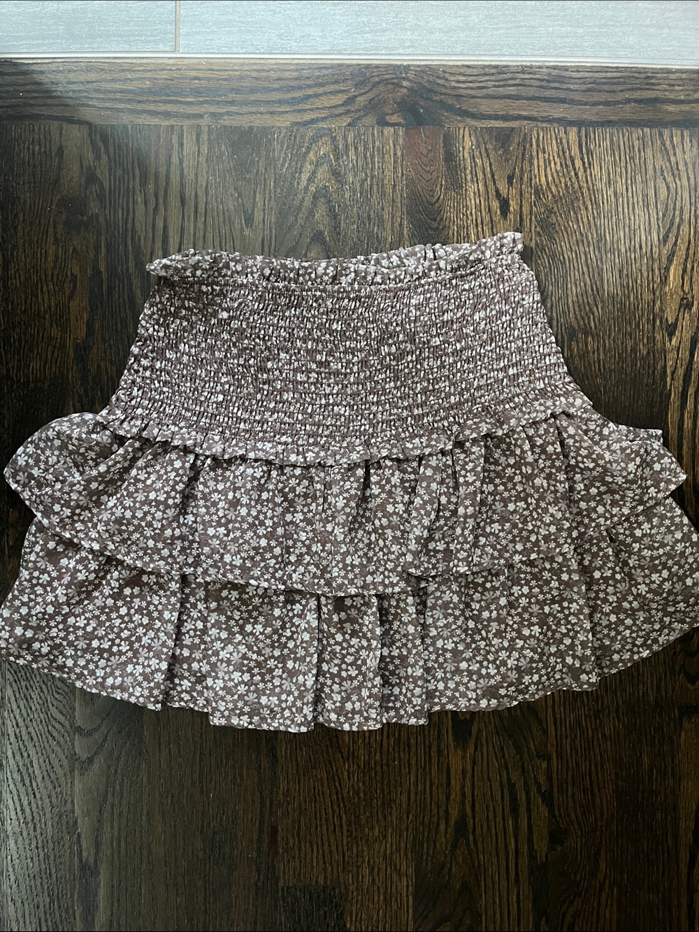 Altar'd State Brown Floral Smocked Tiered Mini Skirt